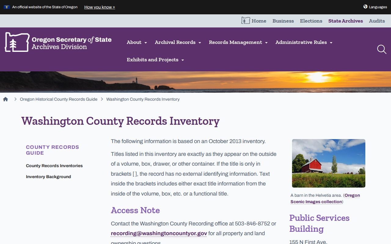 Oregon State Archives Washington County historical prisoner-register inventory
